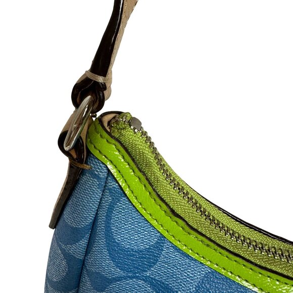 Coach Signature Stripe Shoulder Baguette Demi Bag Blue Lime Green F29942 - Picture 13 of 15